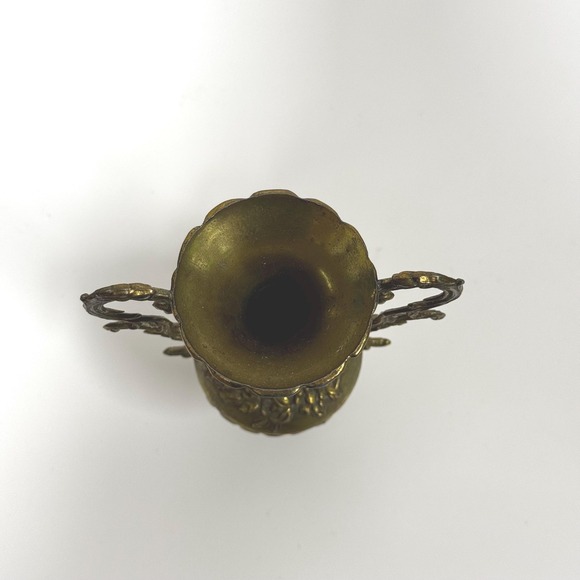 Vintage small brass bud vase: 4.75" tall Italian ornate - Picture 7 of 11